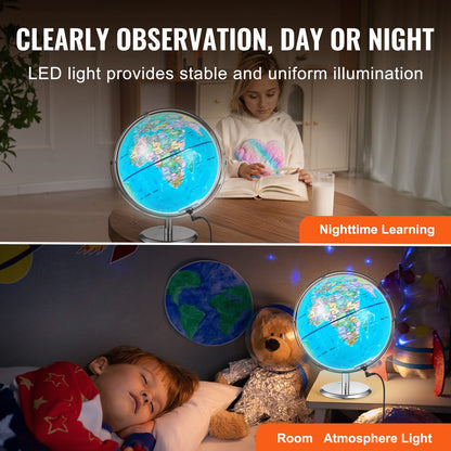 Talking World Globe, 9 in/228.6 mm, Interactive Globe for Kids Early Learning Teaching, Educational Globe with Smart Talking Pen LED Night Light USB Interface, Gifts for Children Boys & Girls (Map Language: English)