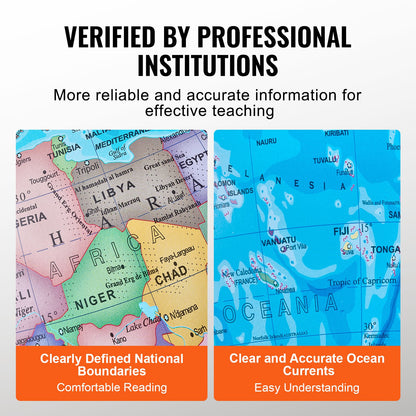 Roterande världsglob med stativ, 13 tum/330,2 mm, pedagogisk geografisk jordglob med exakt tidszon ABS-material, 720° roterande jordglob för barn som lär sig geografi i klassrummet (kartspråk: engelska)