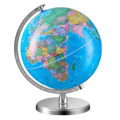 Rotating World Globe with Stand, 8 in/203.2 mm, Educational Geographic Globe with Precise Time Zone ABS Material, 360° Spinning Globe for Kids Children Learning Classroom Geography Education (Map Language: English)