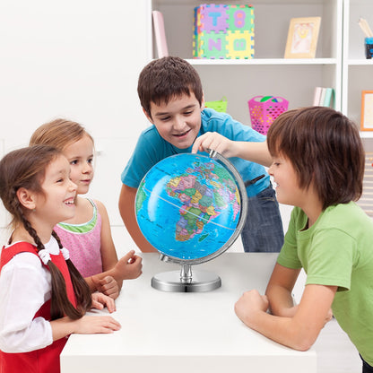 Rotating World Globe with Stand, 8 in/203.2 mm, Educational Geographic Globe with Precise Time Zone ABS Material, 360° Spinning Globe for Kids Children Learning Classroom Geography Education (Map Language: English)