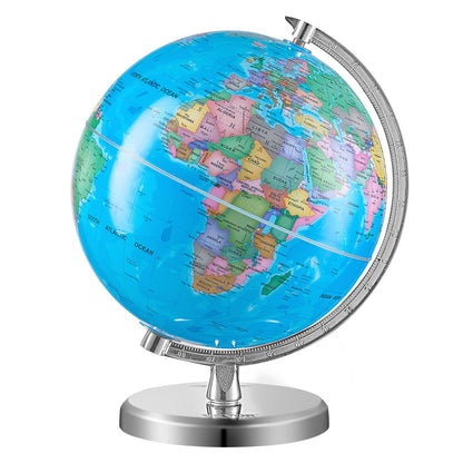 Rotating World Globe with Stand, 8 in/203.2 mm, Educational Geographic Globe with Precise Time Zone ABS Material, 360° Spinning Globe for Kids Children Learning Classroom Geography Education (Map Language: English)