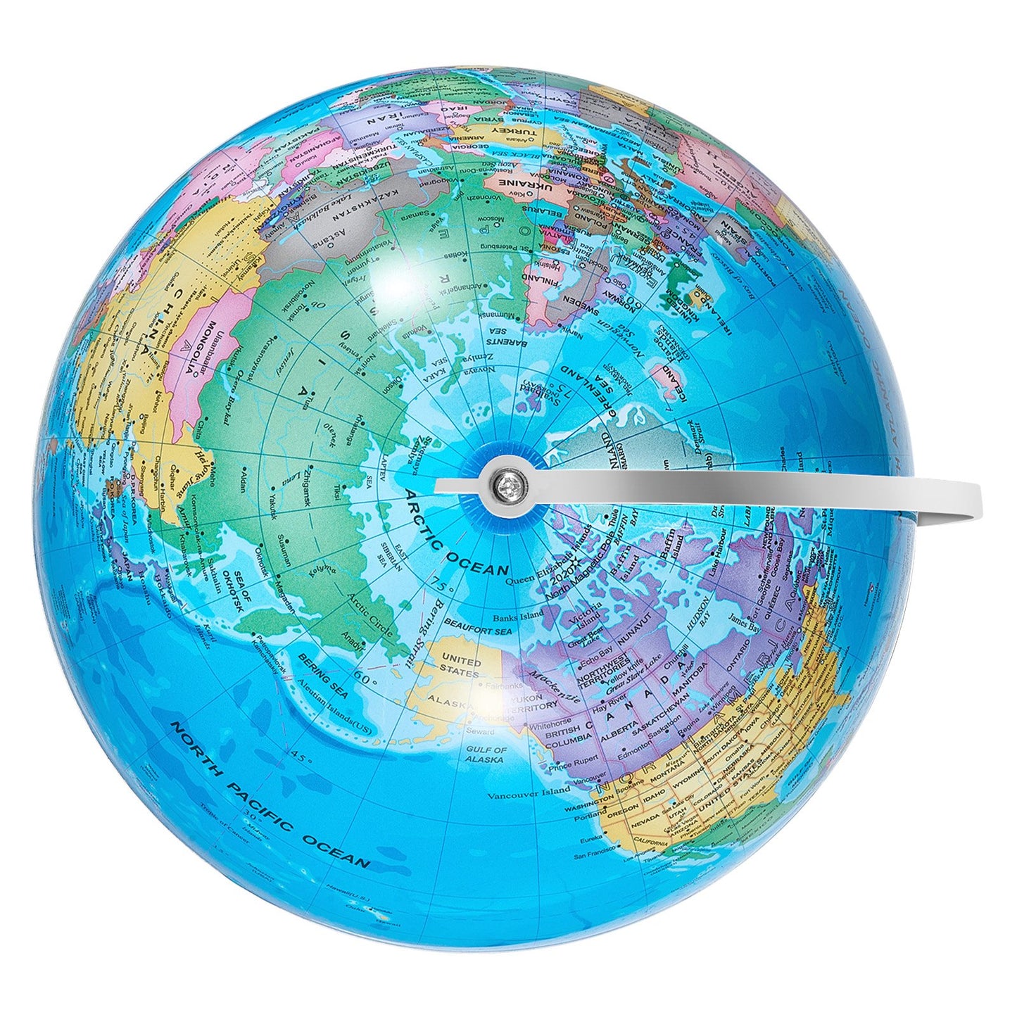 Rotating World Globe with Stand, 8 in/203.2 mm, Educational Geographic Globe with Precise Time Zone ABS Material, 360° Spinning Globe for Kids Children Learning Classroom Geography Education (Map Language: English)