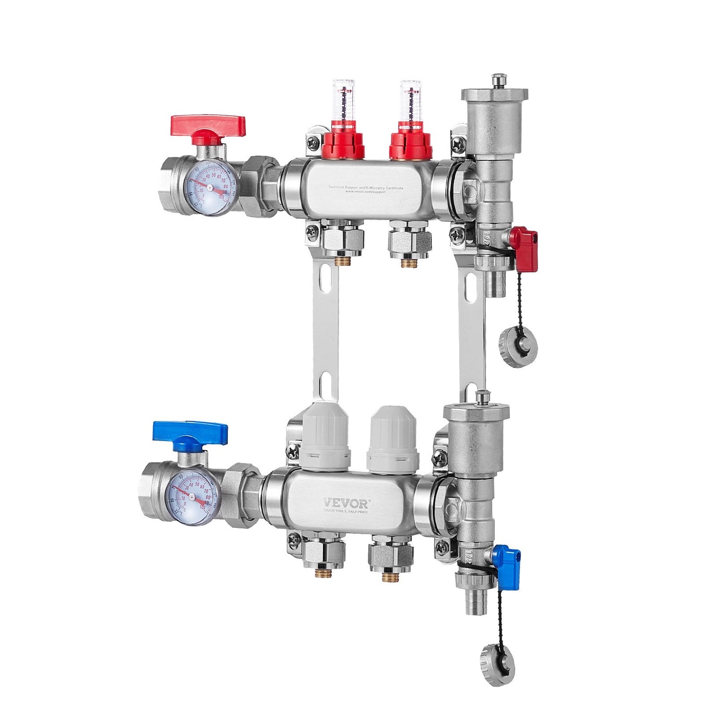 2-Branch Radiant Heat Manifold, 1/2" PEX Tubing Manifold, Stainless Steel PEX Manifold for Hydronic Radiant Floor Heating, Radiant Heat PEX Manifold Kit with 1/2" Adapters Included