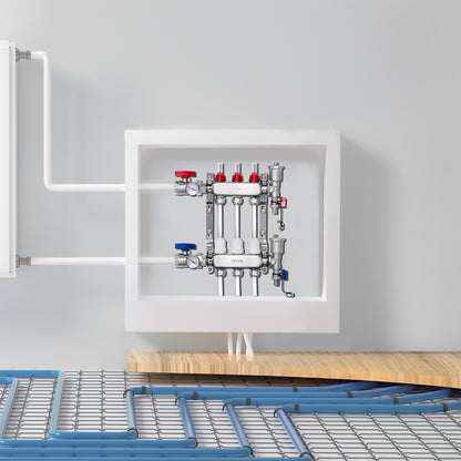 3-Branch Radiant Heat Manifold, 1/2" PEX Tubing Manifold, Stainless Steel PEX Manifold for Hydronic Radiant Floor Heating, Radiant Heat PEX Manifold Kit with 1/2" Adapters Included