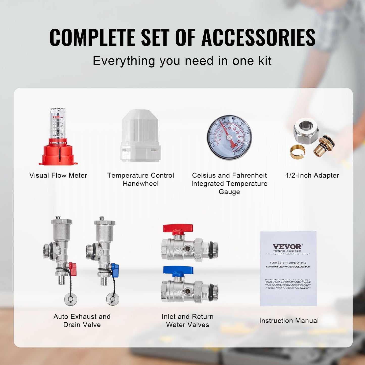 5-Branch Radiant Heat Manifold, 1/2" PEX Tubing Manifold, Stainless Steel PEX Manifold for Hydronic Radiant Floor Heating, Radiant Heat PEX Manifold Kit with 1/2" Adapters Included