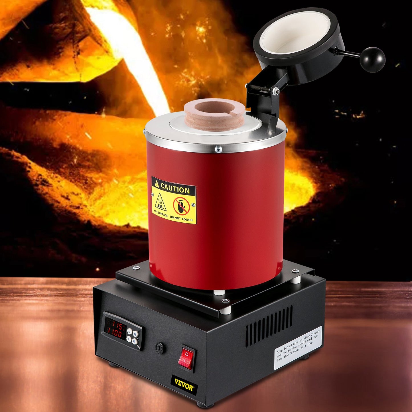 Guldsmältugn, 1350W, 1150 ℃ maxtemperatur, digital elektrisk smältugn, med 3 kg keramisk degel, götform och handskar, för bearbetning av guld, silver, koppar och aluminium.