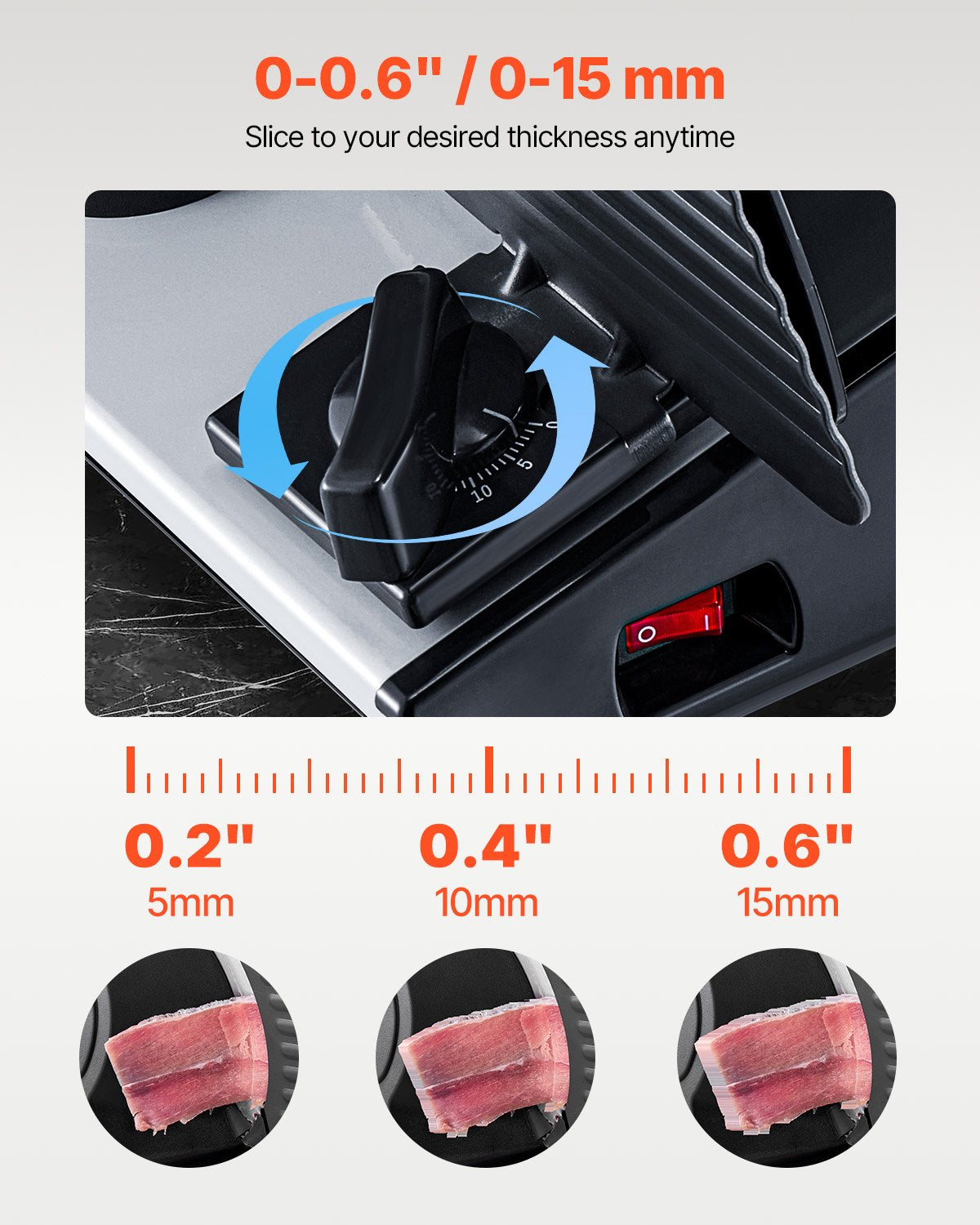 Meat Slicer, 7.5 inch Electric Deli Food Slicer, 180W Meat Cutter with two Premium SUS420 Blades, 0-0.6 inch Adjustable Thickness, Food Slicer Machine for Meat, Hard Bread and Cheese, Home Use