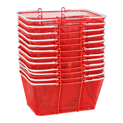 Shopping Baskets, 12 PCS, 22L Stackable Metal Grocery Baskets with Handles, Dense Mesh Structure, Holds up to 20 kg, Portable for Grocery, Retail, Stores, Supermarket, Bookstore, Home Use, Red