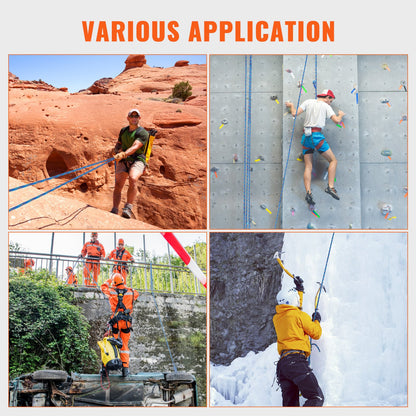 10.2mm Dynamic Climbing Rope, 50M(164ft) Outdoor Rock Climbing Rope 25KN Breaking Tension, Stretchable Fiber Rope with Steel Snap Hooks for Escape, Rappelling, Fire Rescue, Blue