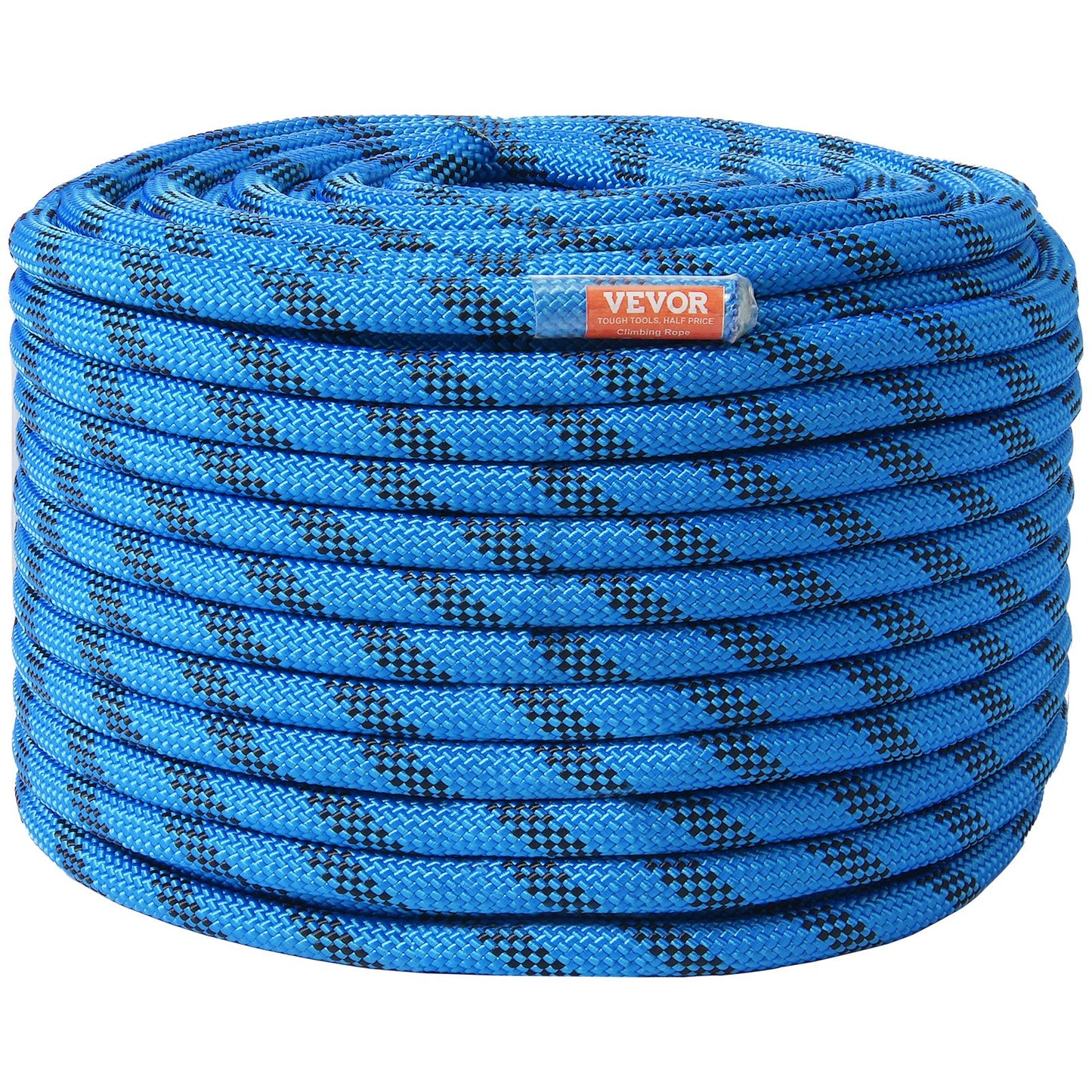 12.7mm Static Climbing Rope, 38M(125ft) Outdoor Rock Climbing Rope 30KN Breaking Tension, Fiber Rope with Steel Snap Hooks for Escape, Rappelling, Fire Rescue, Blue