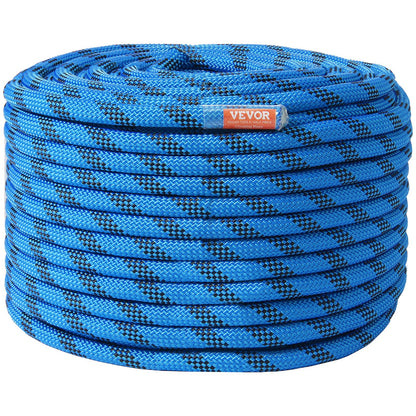 12.7mm Static Climbing Rope, 38M(125ft) Outdoor Rock Climbing Rope 30KN Breaking Tension, Fiber Rope with Steel Snap Hooks for Escape, Rappelling, Fire Rescue, Blue