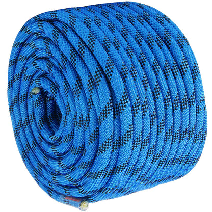 12.7mm Static Climbing Rope, 38M(125ft) Outdoor Rock Climbing Rope 30KN Breaking Tension, Fiber Rope with Steel Snap Hooks for Escape, Rappelling, Fire Rescue, Blue
