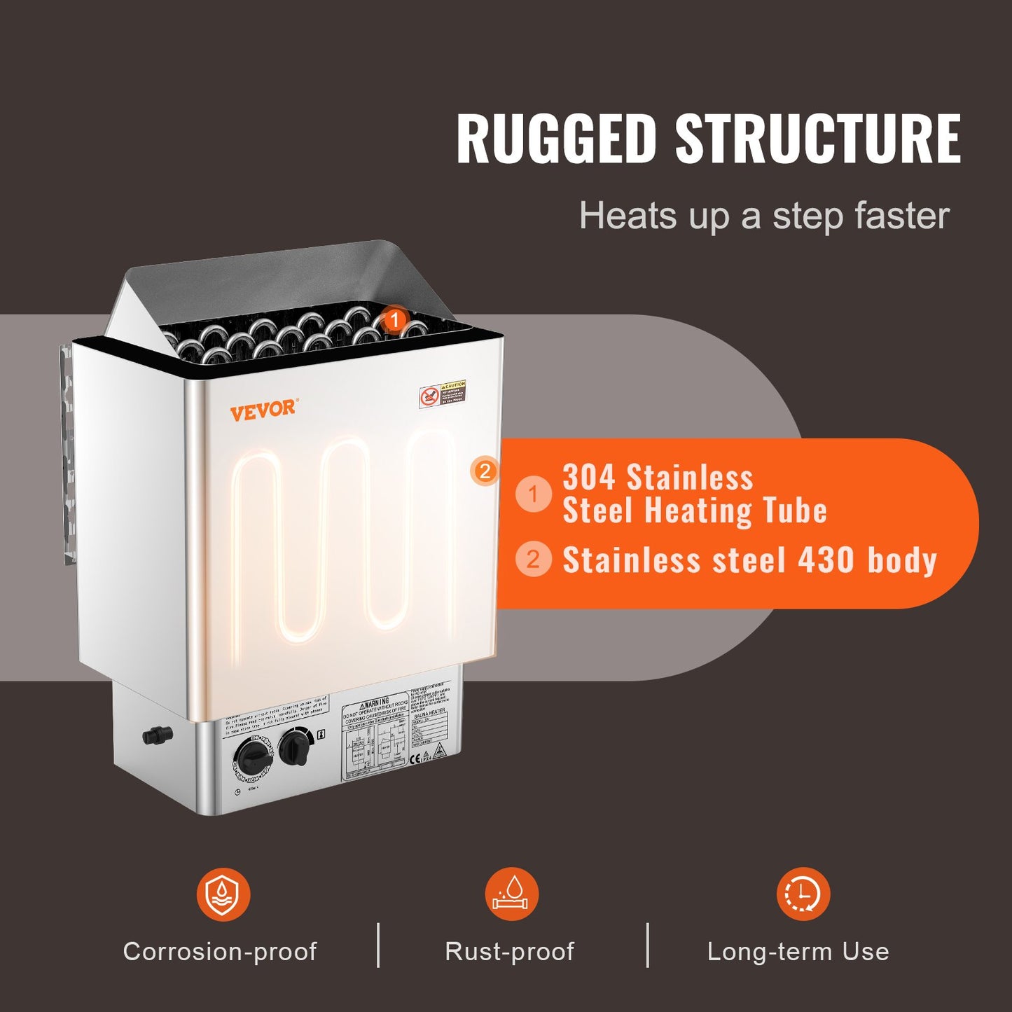 Bastuaggregat, 8KW elektrisk bastuugn, 400V 3N bärbar inomhus-/utomhusbastuaggregat med 3 timmars timer, inbyggda kontroller för 8-12 m³ hem, kommersiell hotellspadusch, slitstarkt rostfritt stål 430