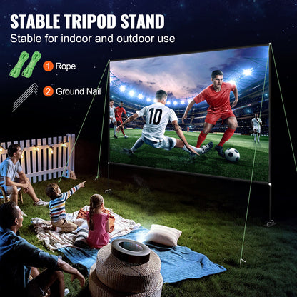 Outdoor Movie Screen w/ Stand, 150" Portable Movie Screen, 16:9 HD Wide Angle Outdoor Projector Screen, Front & Rear Projection, w/ Storage Bag & Stand for Office Home Theater Outdoor Indoor Use