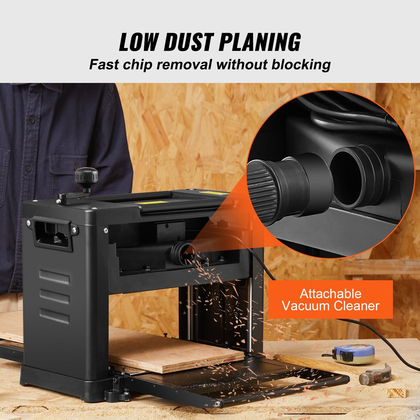 Thickness Planer, Single Speed, 33 cm Width Worktable Benchtop Planer, Two-Blade, 15-Amp 1800W Powerful Motor, 30.5 cm Extended Infeeding Table, Low Noise for Both Hard & Soft Wood Material Removal