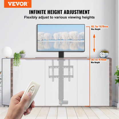 Motorized TV Lift Stroke Length 71.1 cm Motorized TV Mount Fit for 66–144.8 cm TV Lift with Remote Control Height Adjustable 71.1 cm Load Capacity 59.9 kg
