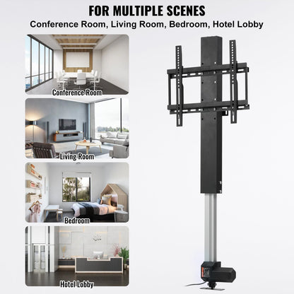 Motorized TV Lift Stroke Length 71.1 cm Motorized TV Mount Fit for 66–144.8 cm TV Lift with Remote Control Height Adjustable 71.1 cm Load Capacity 59.9 kg