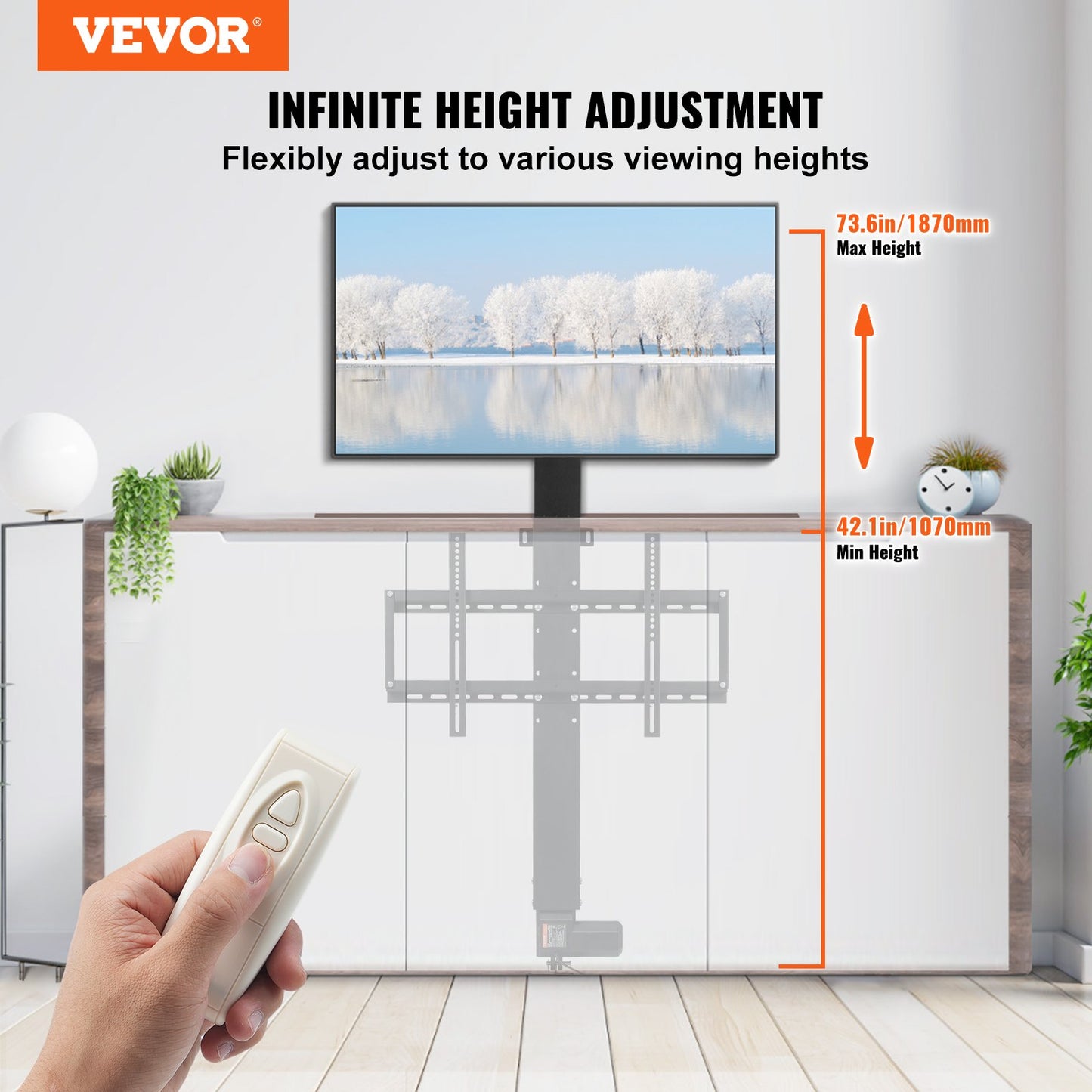 TV Lift Stand Motorized TV auto Lift Mount Bracket for 66–152.4 cm Flat Screen LCD/LED/OLED Plasma TVs Heavy Duty Electric TV Mount Motorised TV Lift