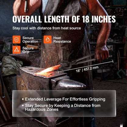 Blacksmith Tongs, 45.7 cm 3 PCS, V-Bit Bolt Tongs, Wolf Jaw Tongs and Z V-Bit Tongs, Carbon Steel Forge Tongs with A3 Steel Rivets, for Beginner and Seasoned Blacksmiths, Bladesmiths and Craftsmen