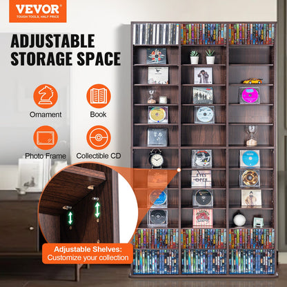 Media Storage Cabinet, Adjustable DVD Cabinet, CD Storage Holds up to 1080 CDs, Protects & Organizes Music, Movie, Video Games or Memorabilia Collections-Espresso