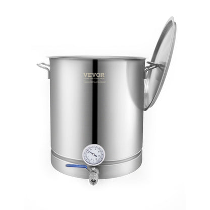 Stainless Steel Kettle, 60.6 L Brewing Pot, Tri Ply Bottom for Beer, Brew Kettle Pot, Home Brewing Supplies Includes Lid, Handle, Thermometer, Ball Valve Spigot, Filter, Filter Tray