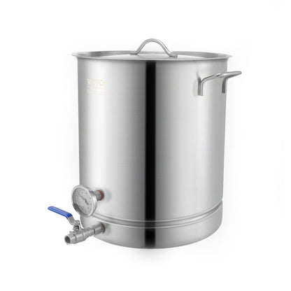 Stainless Steel Kettle, 60.6 L Brewing Pot, Tri Ply Bottom for Beer, Brew Kettle Pot, Home Brewing Supplies Includes Lid, Handle, Thermometer, Ball Valve Spigot, Filter, Filter Tray