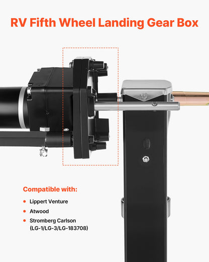 RV Fifth Wheel Landing Gear Box 276602, Universal Mount Steel Gearbox Compatible with Lippert Venture, Atwood, Stromberg Carlson Landing Gear Systems, Replace LG-179015, Adjustable Height, Black