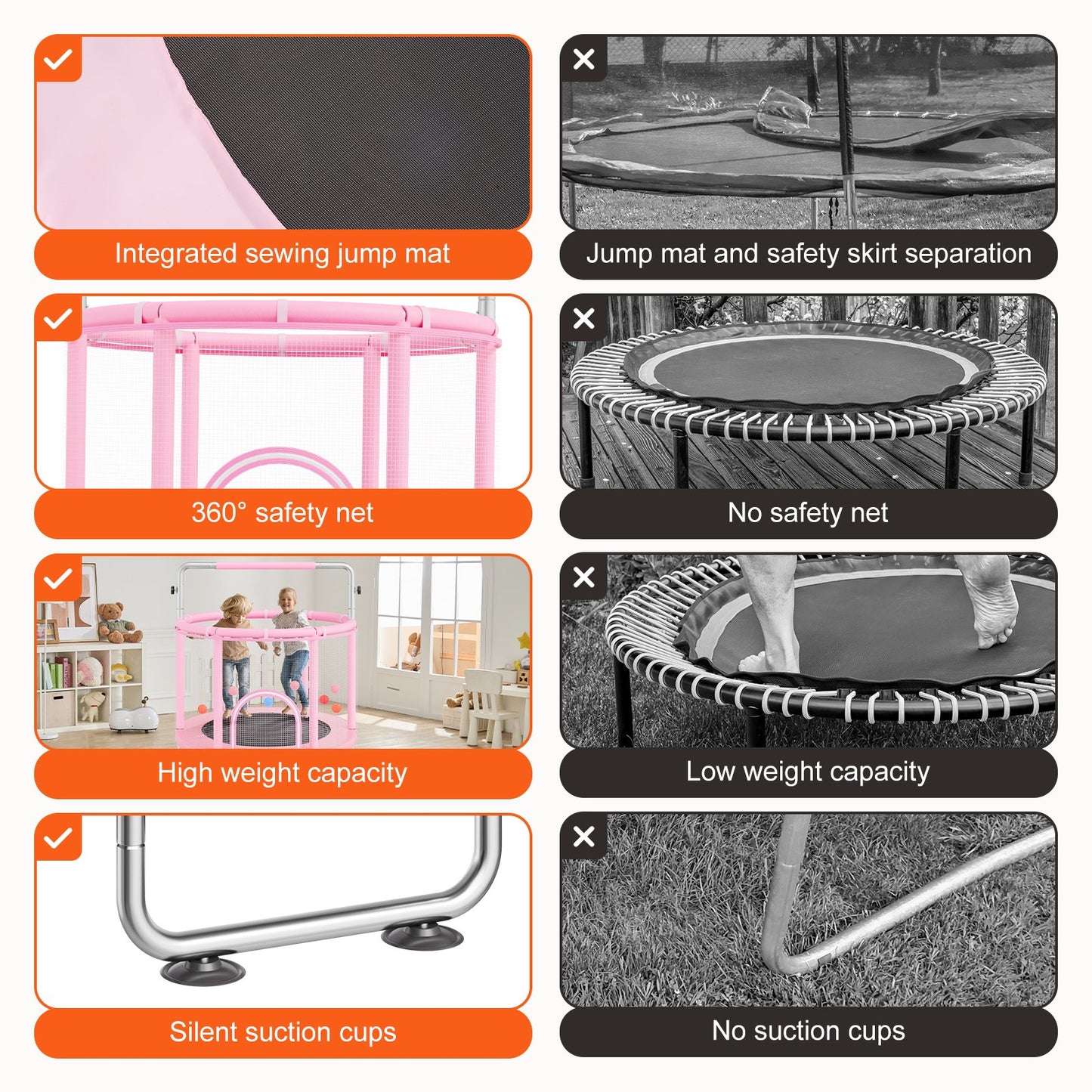 135 cm barnstudsmatta, 1,2 m inomhus- och utomhusstudsmatta, mini-studsmatta för småbarn med säkerhetsnät och basketkorg, födelsedagspresenter, julleksaker för barn från 3 år, rosa