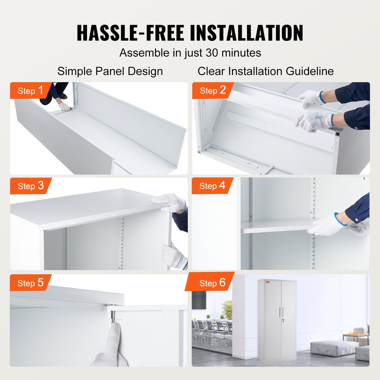 Förvaringsskåp i metall, låsbart förvaringsskåp i stål med 2 magnetiska dörrar och 4 justerbara hyllor, 71'' metallskåp, 200 lbs kapacitet per hyllplan med 3 nycklar, för kontor, hem, garage, vit