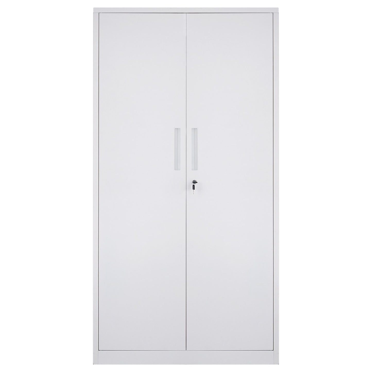 Förvaringsskåp i metall, låsbart förvaringsskåp i stål med 2 magnetiska dörrar och 4 justerbara hyllor, 71'' metallskåp, 200 lbs kapacitet per hyllplan med 3 nycklar, för kontor, hem, garage, vit