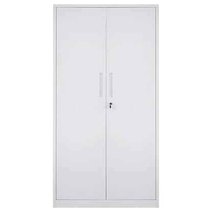 Förvaringsskåp i metall, låsbart förvaringsskåp i stål med 2 magnetiska dörrar och 4 justerbara hyllor, 71'' metallskåp, 200 lbs kapacitet per hyllplan med 3 nycklar, för kontor, hem, garage, vit