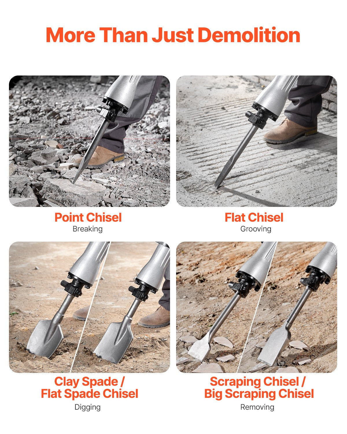 Demolition Jack Hammer Concrete Breaker 2200W Electric Hammer 6 Chisel Bits
