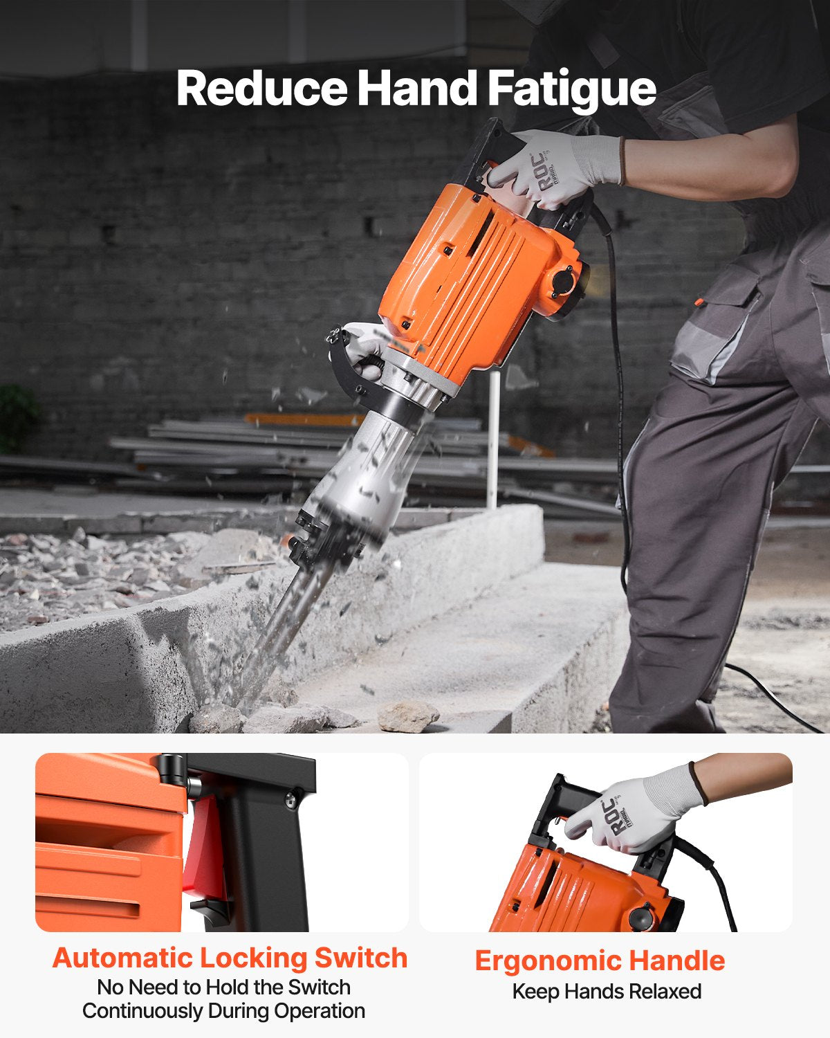 Demolition Jack Hammer Concrete Breaker 2200W Electric Hammer 6 Chisel Bits