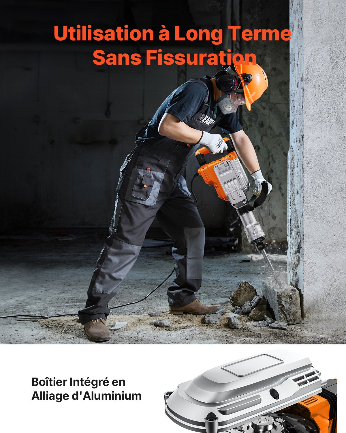 Demolition Jack Hammer, 3500W Jack Hammer Concrete Breaker, 1900 BPM Heavy Duty Electric Jack Hammer, 2pcs Chisel with Gloves & 360°C Swiveling Front Handle for Trenching and Breaking Holes