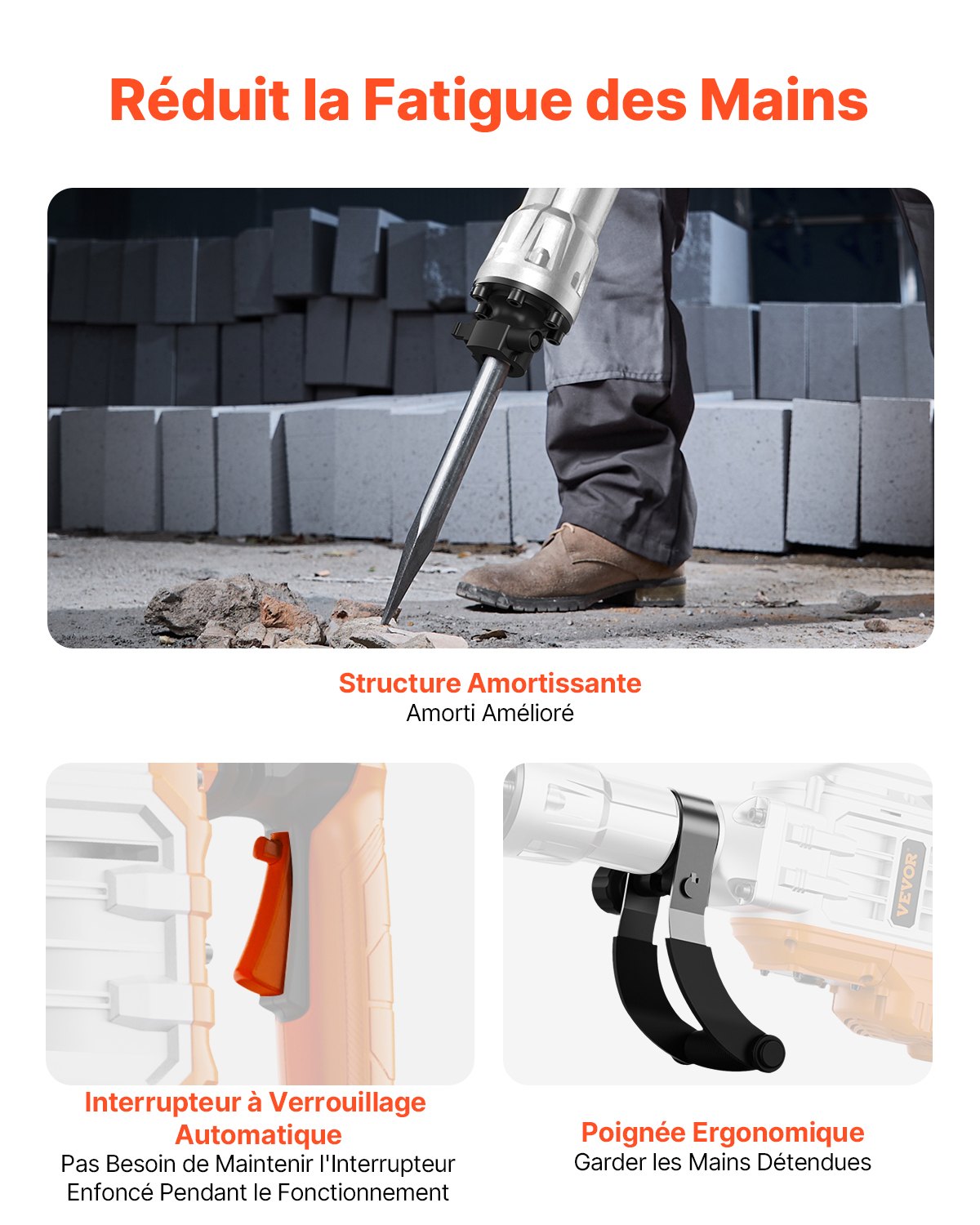 Demolition Jack Hammer, 3500W Jack Hammer Concrete Breaker, 1900 BPM Heavy Duty Electric Jack Hammer, 2pcs Chisel with Gloves & 360°C Swiveling Front Handle for Trenching and Breaking Holes