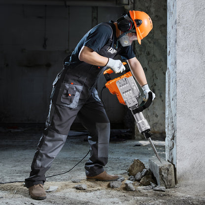 Demolition Jack Hammer, 3500W Jack Hammer Concrete Breaker, 1900 BPM Heavy Duty Electric Jack Hammer, 2pcs Chisel with Gloves & 360°C Swiveling Front Handle for Trenching and Breaking Holes