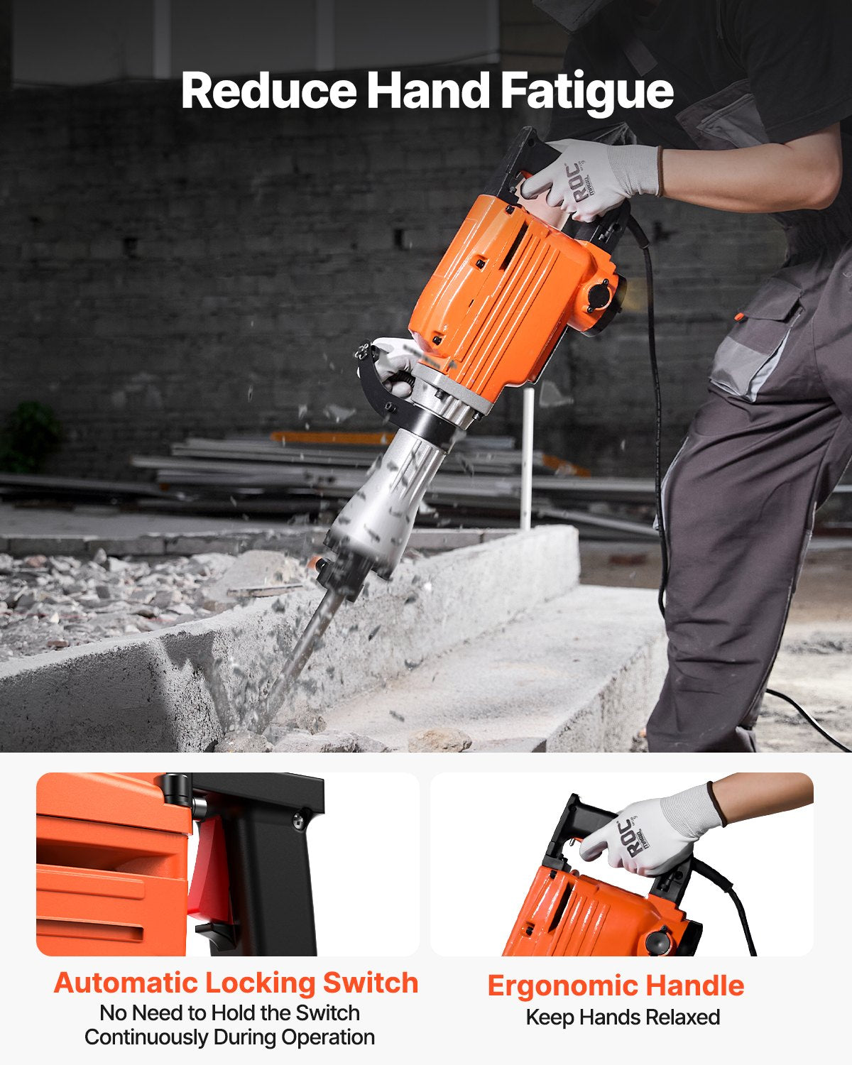 Demolition Jack Hammer Concrete Breaker 2200W Electric Hammer 2 Chisel Bits