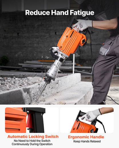 Demolition Jack Hammer Concrete Breaker 2200W Electric Hammer 2 Chisel Bits