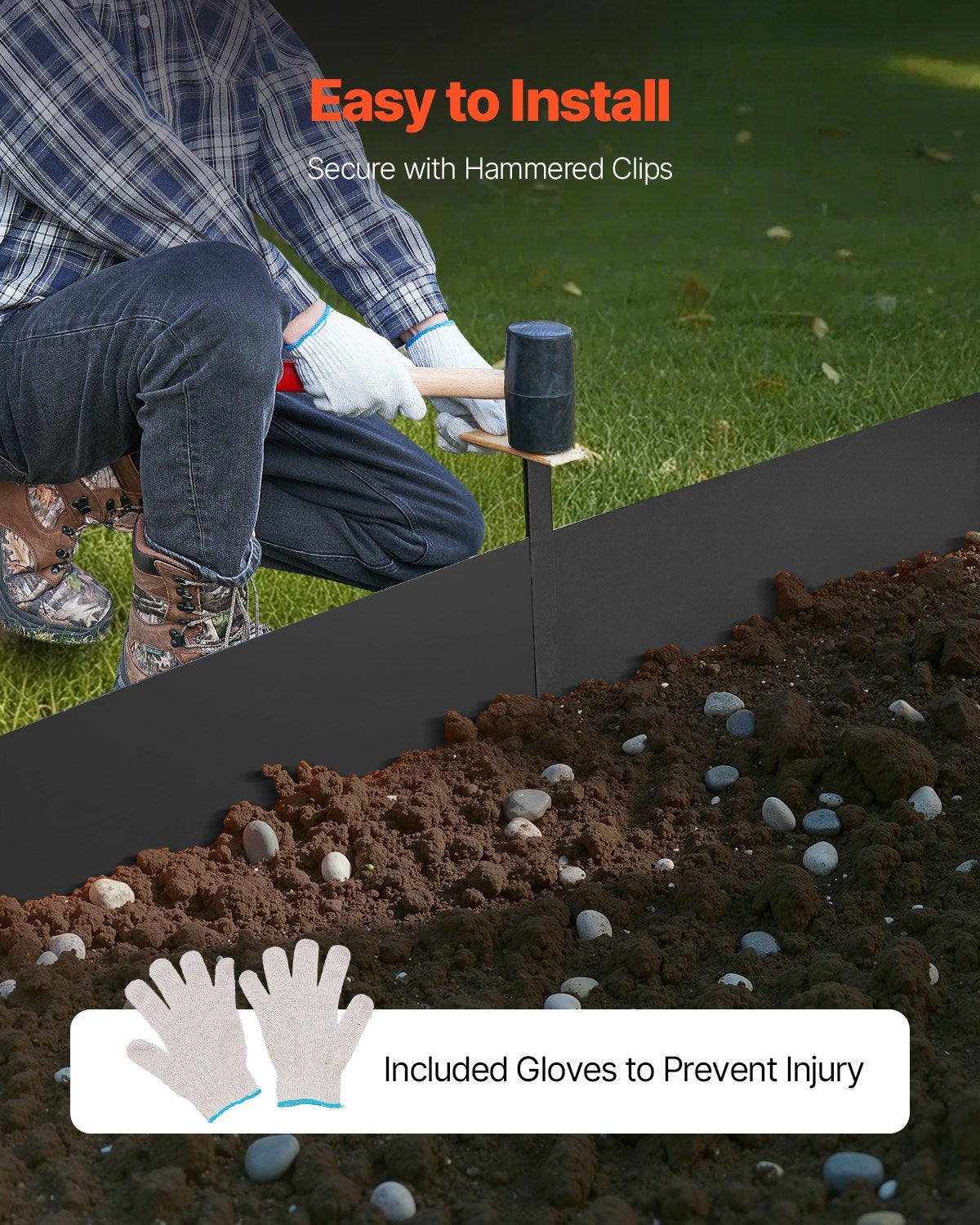 Stålkantlist, 3-pack 40 x 6 tum rostbeständig metallkantlist, böjbar trädgårdskant, kraftig gräsmatta, lätt att installera, rabattgångavdelare svart