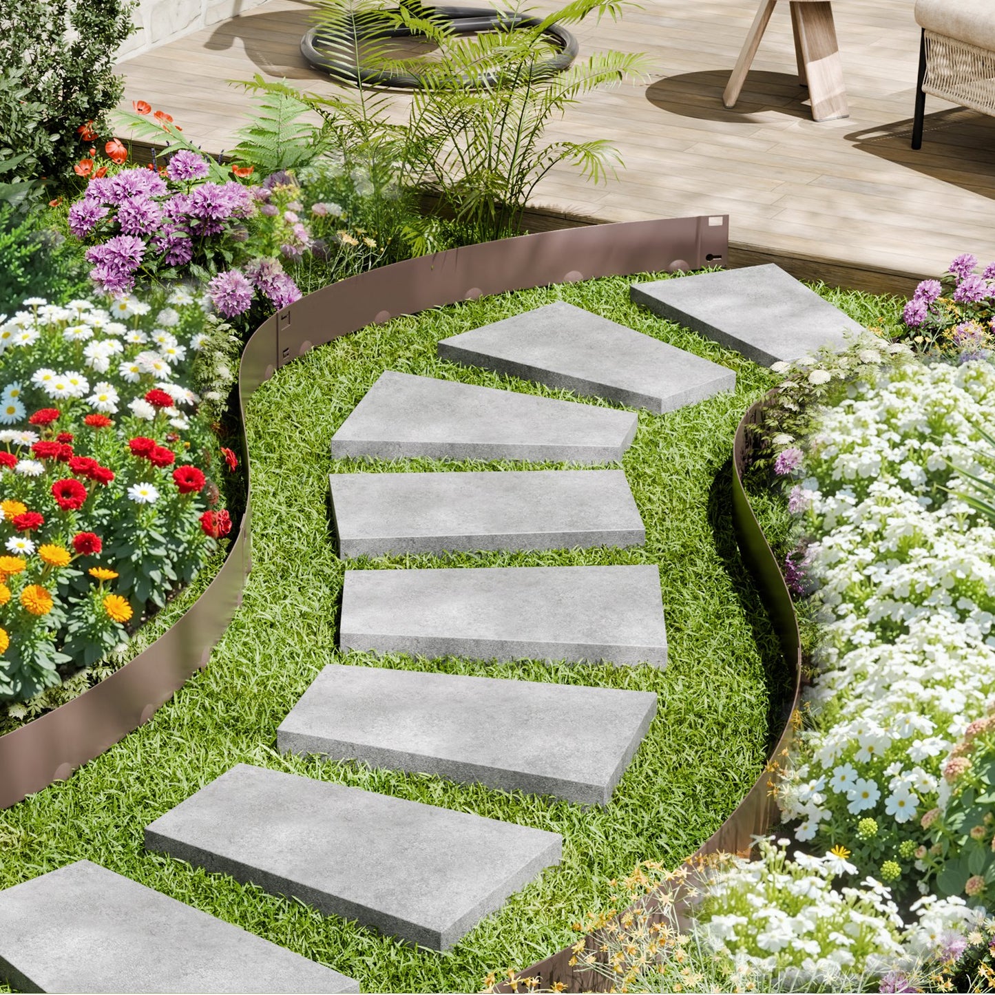 Stålkantlist, 5-pack 39 x 4 tum rostbeständig metallkantlist, böjbar trädgårdskant, kraftig gräsmatta, lätt att installera, rabattgångavdelare brun