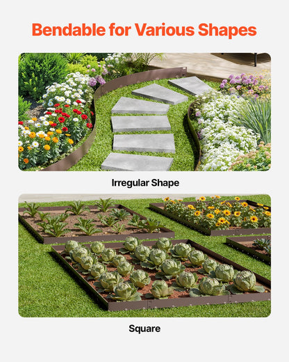 Steel Landscape Edging, 5 Packs 39 x 5 in Rust-Resistant Metal Landscape Edging, Bendable Garden Edging Border, Heavy Duty Lawn Edging, Easy-to-Install, Flower Bed Yard Pathway Divider Brown