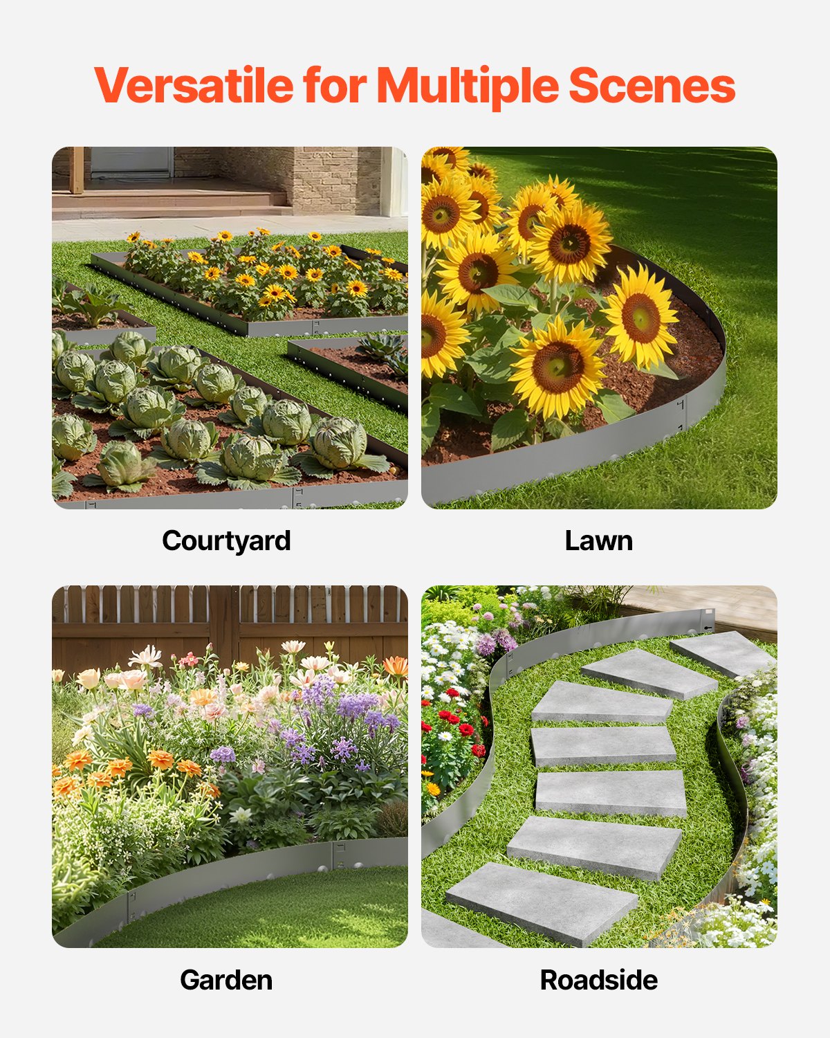 Steel Landscape Edging, 5 Packs 39 x 3 in Rust-Resistant Metal Landscape Edging, Bendable Garden Edging Border, Heavy Duty Lawn Edging, Easy-to-Install, Flower Bed Yard Pathway Divider Dark Gray