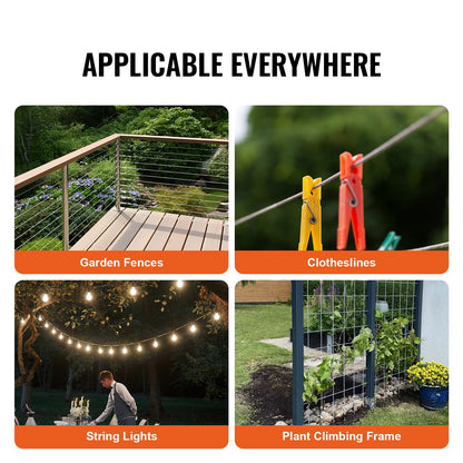 Wire Rope, 1/4" 250 ft Zinc Galvanized Carbon Steel Cable with Gloves, 7000 lbs Breaking Strength, 7 x 19 Strands Construction Marine Aircraft Grade for Handrail Stair Decking Fence Outdoors