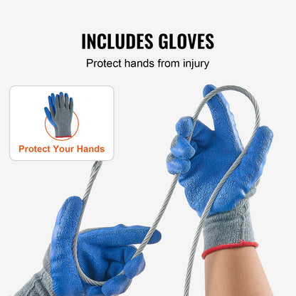 Wire Rope, 1/4" 250 ft Zinc Galvanized Carbon Steel Cable with Gloves, 7000 lbs Breaking Strength, 7 x 19 Strands Construction Marine Aircraft Grade for Handrail Stair Decking Fence Outdoors