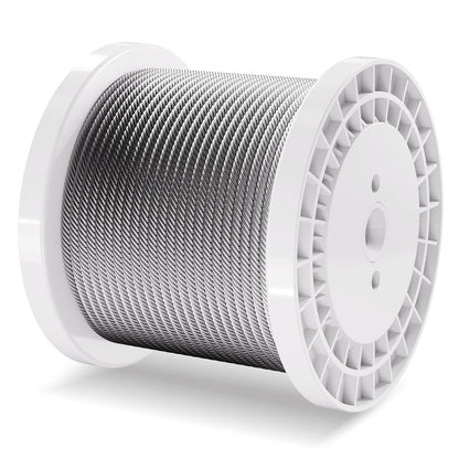 Wire Rope, 1/4" 250 ft Zinc Galvanized Carbon Steel Cable with Gloves, 7000 lbs Breaking Strength, 7 x 19 Strands Construction Marine Aircraft Grade for Handrail Stair Decking Fence Outdoors