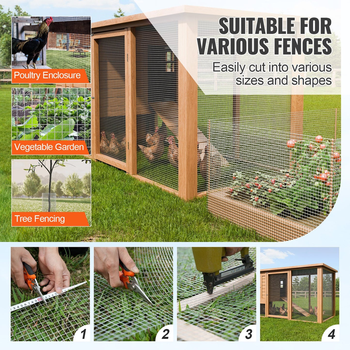 Järnvaruduk, 1/2 tum 24 tum x 100 fot 19 Gauge, varmgalvaniserad trådnätsrulle, hönsnätsstängsel, trådnät för kaninburar, trädgård, små gnagare