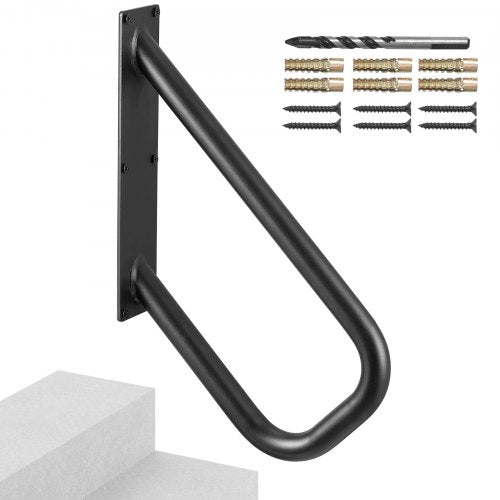 Handrails for Outdoor Steps, 18.9" Length 1.3"Pipe Wall Mount Safety Railings for 1-2 Steps, Stair Handrail with Matte Black Finished,for Garden,Yard and Garage & Elderly,Pregnant Women, Disable