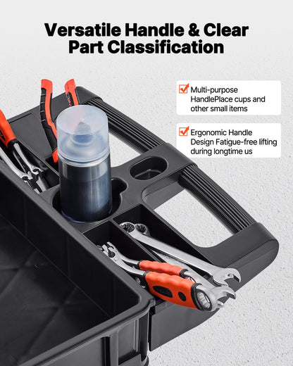 Utility Service Cart, 550 LBS Laod Capacity, 3 Shelf Heavy Duty Plastic Rolling Utility Cart with 360° Swivel Wheels (2 with Brakes), Ergonomic Storage Handle for Warehouse/Garage/Cleaning