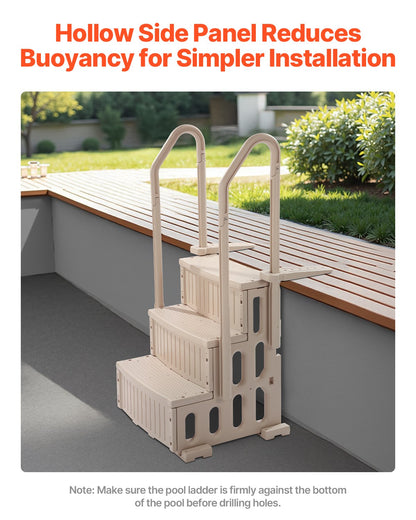 Poolstege, 3-stegs dubbla ledstänger med halkfria, kraftiga steg, max lastkapacitet 180 kg, för 90-122 cm nedgrävda och ovanmarkspooler på alla typer av däckytor, taupe