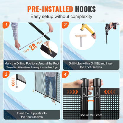 Poolstaket, 1,2 x 21,9 m poolstaket för nedgrävda pooler, avtagbart barnsäkert poolstaket, enkel gör-det-själv-installation av poolstaket, 340 g Teslin PVC-poolstaketnät skyddar barn och husdjur
